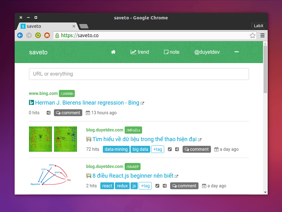 saveto.co cập nhật giao diện, trend, share và bình luận